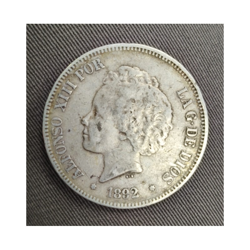 5 pesetas plata 1892