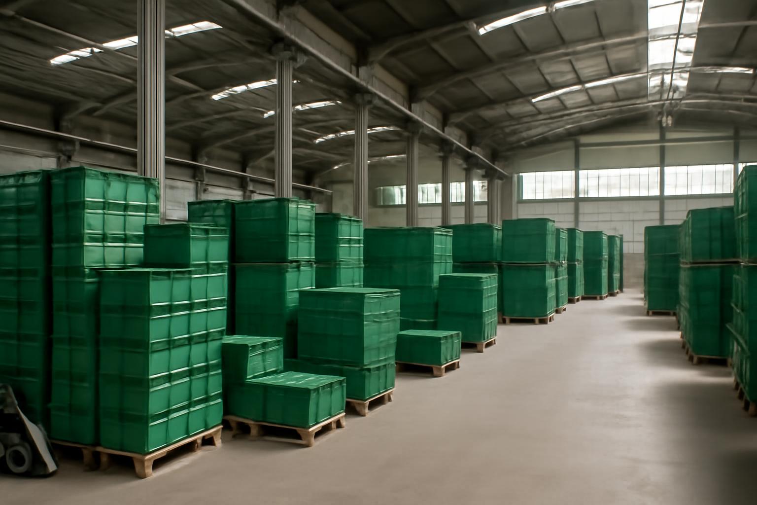 Cajas de plástico verde de segunda mano y material de almacén en Barcelona