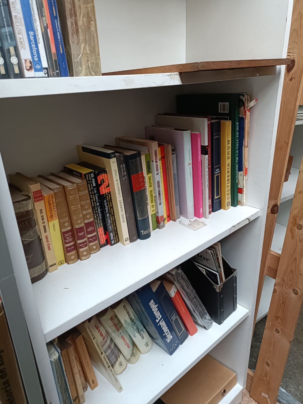 Lote variado de libros en estantería blanca