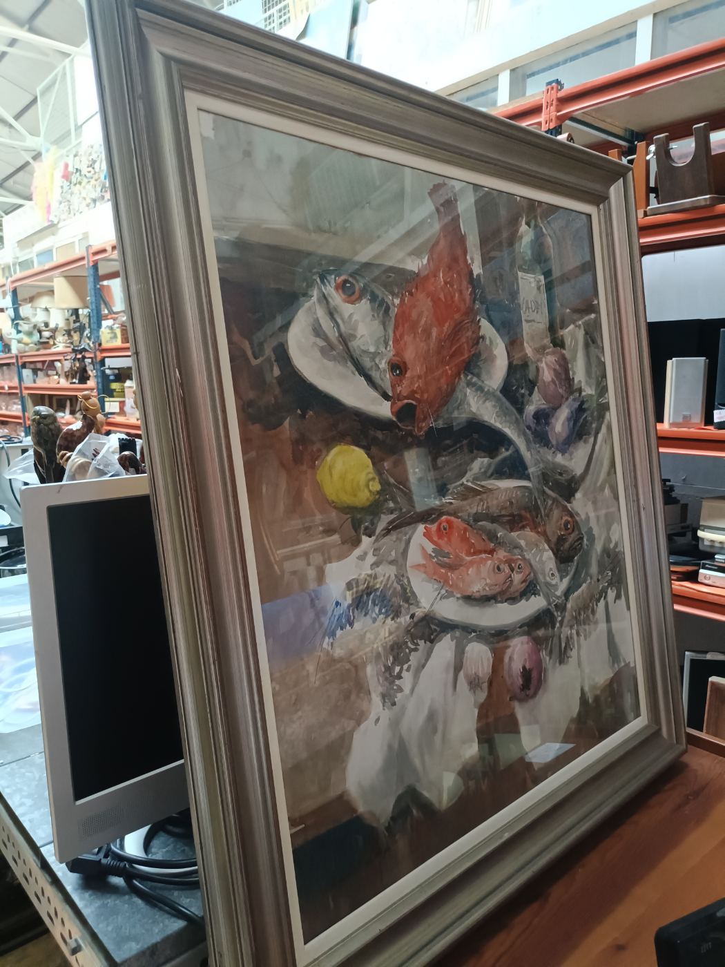 Cuadro con bodegón de pescado enmarcado