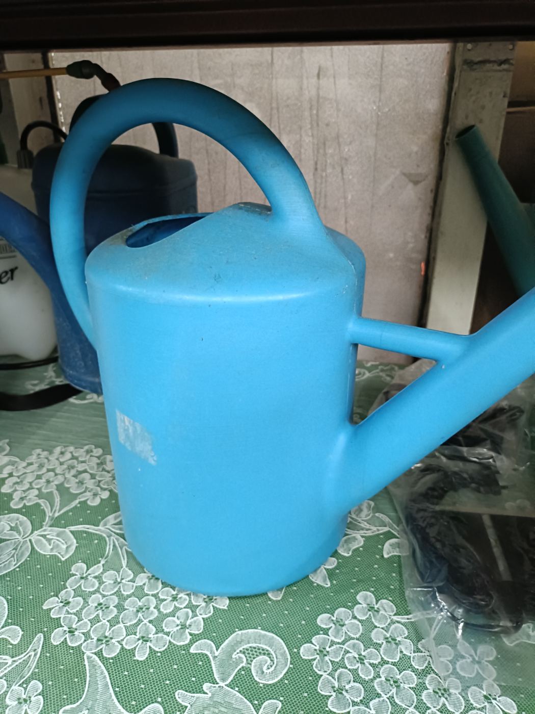 Regadera azul para jardín o plantas de interior