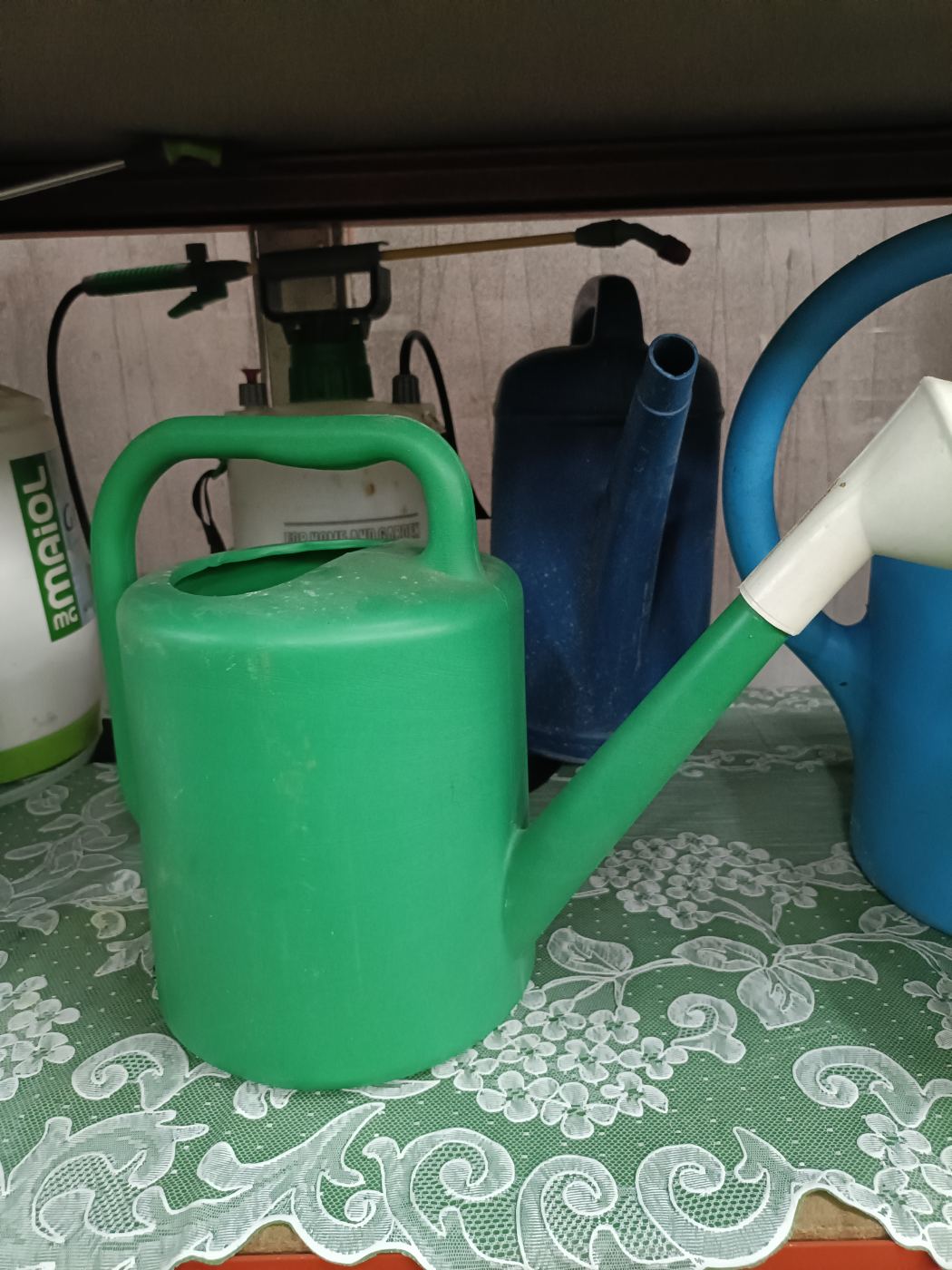 Regadera verde de plástico para riego manual